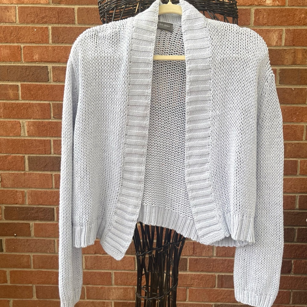 Wooden Ships Powder Blue Open-Front Knit Cardigan Sweater Size S/M